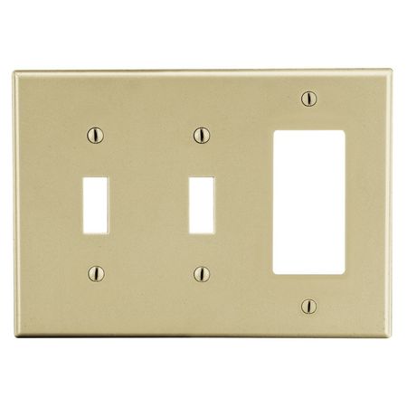 HUBBELL WIRING DEVICE-KELLEMS Wallplate, 3-Gang, 2) Toggle 1) Decorator, Ivory P226I